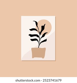 Vetor de arte de parede botânica da planta do Boho abstrato para o modelo de papel de parede da tampa da impressão