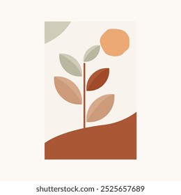 Abstract Boho Plant Botanical Wall Art Vector for Print Cover Wallpaper Template