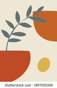 Afiches abstractos de boho. Marco de naturaleza contemporánea con estética bohemia y decoración minimalista en las paredes. Ilustración vectorial.
