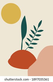 Abstract boho posters. Contemporary nature background set bohemian aesthetic, minimalist wall decor. Vector illustration.