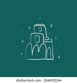 Abstract boho print of an old house with stairways. Bohemian scene. Modern hand drawn art. Vector illustration.	
