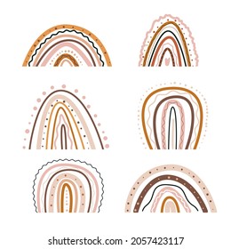 arco iris boho abstracto, arco minimalista. vivero y cuarto de bebé. imagen plana de moda moderna a mano aislada de fondo blanco.