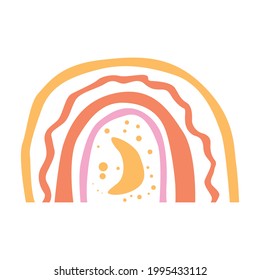 Abstract boho rainbow with moon. Minimalistic vector illustration for kids room wall decor, kids print poster, t-shirt design