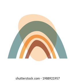 Abstrakter bohischer Regenbogen mit Formen einzeln auf weißem Hintergrund. Vektorflache Illustration. Skandinavische Clipkunst für moderne Drucke, Grußkarten, Poster, Wandkunst. 