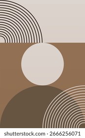 Abstrato boho retro arte de parede com formas geométricas em tons mornos de marrom. Boho geométrica arco parede impressão