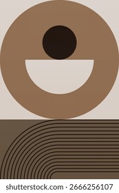 Abstract boho retro wall art with geometric shapes in warm brown tones. Boho geometric retro arch wall print