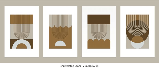 Abstrato boho retro arte de parede com formas geométricas em tons mornos de marrom. Boho geométrica arco parede impressão