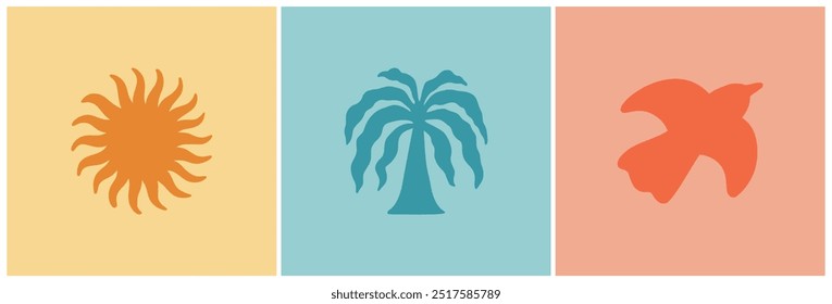 Icono Abstractas del Vector del mar de Boho. Groovy y ondulada silueta orgánica para el logotipo de verano contemporáneo, impresión. Diseño costero dibujado a mano boho. Póster moderno con forma de mar de recorte irregular. Estilo de arte ingenuo