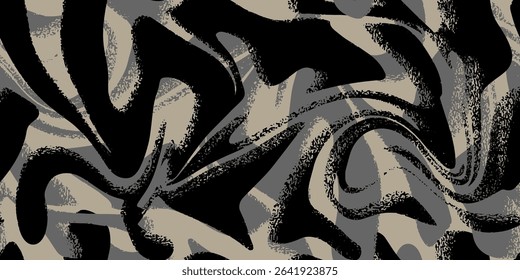 Abstract boho seamless pattern. Artistic brush strokes, fractal motifs, and ethnic florals on textured backgrounds. Hand-drawn organic shapes with vintage grunge effects in gold and black colors.
