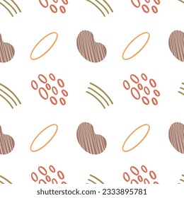 Abstract Boho Seamless Pattern. Various shapes. isolated on white background.