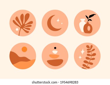 Abstract boho set. Vector collection  for web design. Social media template. Hand drawn illustrations. Bohemian art.