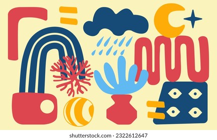 Abstract boho shape background illustration vector texture clip art aesthetic psychedelic colorful matisse style textile printable