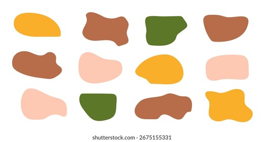 Abstrakte Boho Formen, trendige moderne organische Flecken Silhouetten, Natur einfache ästhetische Elemente. Moderne zeitgenössische Collage, verschiedene süße Kleckse. Einzeln. Vektorgrafik.