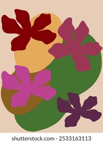 Abstrato estilo boho arte imprime coleção de ilustração vetorial. Groovy flor e ilustrações vetoriais botânicas para a sua galeria de arte de parede. Vintage decoração de arte de parede de flor. Flor vintage imprimível 