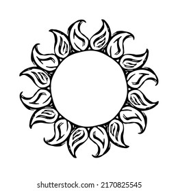Abstract boho style sun. Frame with flames rays isolated on white. Astrology, occult, geometric magic symbol. Simple hand drawn vector illustration.