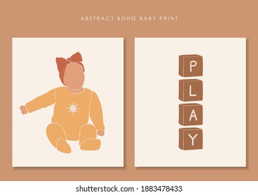 Abstract boho vector, cute baby silhouette, baby boho portret, abstract silhouette baby girl, nursery vector, abstract kids illustration, boho child design