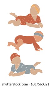 Abstract boho vector, cute baby silhouette, baby boho portret, abstract silhouette baby girl, nursery vector, abstract kids illustration, boho child design
