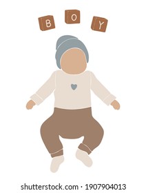 Abstract boho vector, cute baby silhouette, baby boho portrait, abstract silhouette baby girl, nursery vector, abstract kids illustration, boho child design, vector illustration