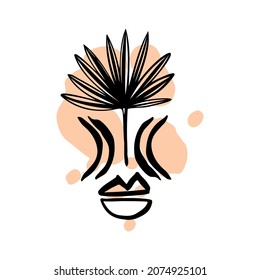 Abstract boho vector floral clipart. Hand drawn abstract shapes and face. Terracotta and natural colors. Minimal modern boho design for covers, flyers, banners, wall art, posters and prints