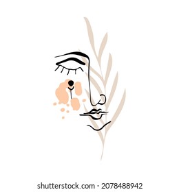 Abstrakte boho Vektorgrafik Blumenklammer Kunst. Handgezeichnete abstrakte Formen und Gesicht. Terrakotta und Naturfarben. Minimales modernes Boho-Design für Cover, Flyer, Banner, Wandkunst, Plakate und Drucke