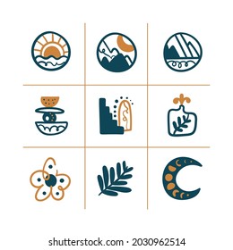 Abstract boho vector shapes. Doodle icon for fashion design, summer season or natural concept. Modern hand drawn illustration.