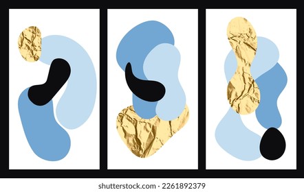 Resumen de arte mural de boho con manchas de oro. Piedras de tono de agua de formas orgánicas irregulares. Historias de medios sociales tienen antecedentes. Patrón interior del hogar. Piedras vintage estéticas. Ilustración del vector