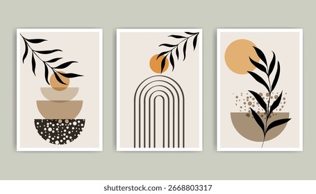 Abstract Boho Wall Art Set, Minimalist Print, Neutral Color, Modern Home Decor