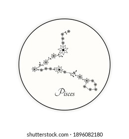 Abstract boho zodiac sign. Pisces horoscope icon for social media stories highlight covers, bloggers. Floral vector illustration