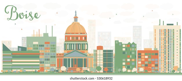 Abstract Boise Skyline With Color Buildings. Vector Illustration. Business Travel And Tourism Concept With Modern Architecture. Image For Presentation Banner Placard And Web Site