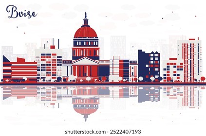 Resumo Boise USA city Skyline com edifícios coloridos e reflexões. Ilustração de vetor. Paisagem urbana com marcos.