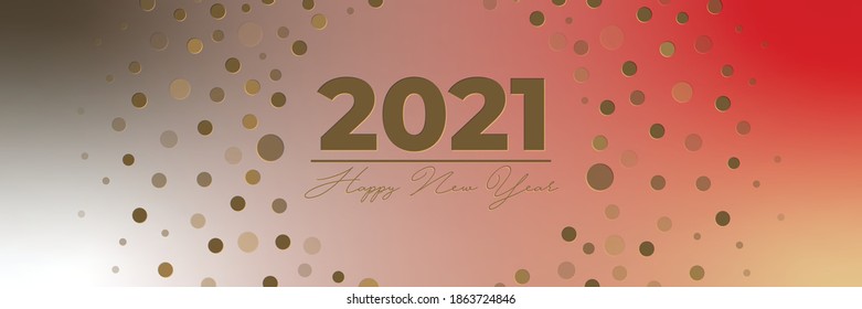 Resumen de los antecedentes de bokeh de 2021 año con confeti dorado, cartel de tipografía de oro de 2021. Banner horizontal, afiche, sitio web de cabecera, ilustración vectorial.
