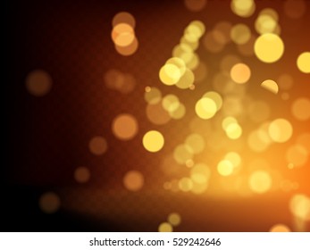 Abstract bokeh background, 3d illustration with glittering golden powder and warm light