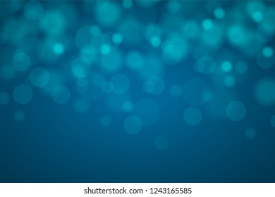 Abstract bokeh background. Blue blurred defocused lights template. Christmas tree lights or glitter. Snow falling. Vector illustration