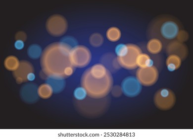 Abstractas fondo bokeh. Bokeh de oro azul. Vector Bokeh. Círculos brillantes. Fondo festivo.