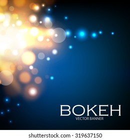 Abstract bokeh background. Colorful explosion. Gold & neon deign. Vector illustration