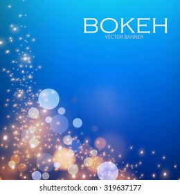 Abstract bokeh background. Colorful explosion. Gold & neon deign. Vector illustration