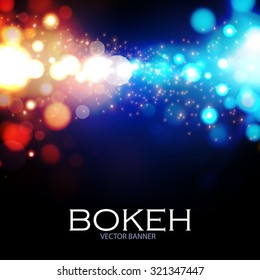 Abstract bokeh background. Colorful explosion. Gold & neon deign. Vector illustration