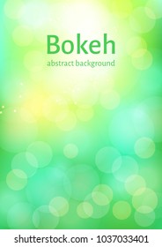 Abstract bokeh background. Defocused spring background in light green tones. Vector illustration.