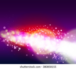 Abstract bokeh background with light glare and glowing particles. Vector illustration