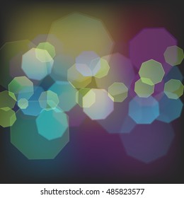 Abstract bokeh background with octangular flecks in dark colors flat vector illustration
