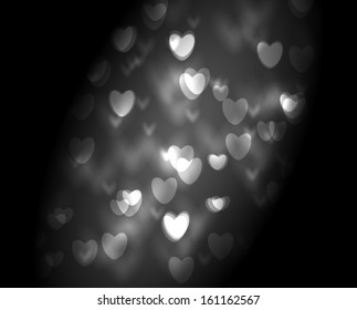 Abstract bokeh background with white hearts lights, Valentine day illustration