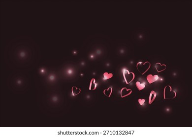 Abstract bokeh black background with blurred hearts. Vector illustration for romantic wallpaper, Valentine Day greeting card, wedding decoration