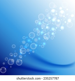 Abstract bokeh blue water background, vector illustration