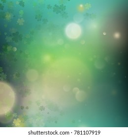 Abstract bokeh blur template with - trifolium clovers. Happy Saint Patrick s Day backdground. And also includes EPS 10 vector