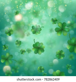 Abstract bokeh blur template with - trifolium clovers. Happy Saint Patrick s Day backdground. And also includes EPS 10 vector