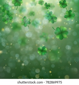 Abstract bokeh blur template with - trifolium clovers. Happy Saint Patrick s Day backdground. And also includes EPS 10 vector