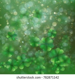 Abstract bokeh blur template with - trifolium clovers. Happy Saint Patrick s Day backdground. And also includes EPS 10 vector