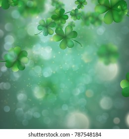 Abstract bokeh blur template with - trifolium clovers. Happy Saint Patrick s Day backdground. And also includes EPS 10 vector