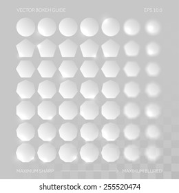 Abstract bokeh defocused lights for defocused background. Vector bokeh guide.