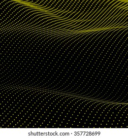 Abstract bokeh dots waves. Vector background. Yellow on black.